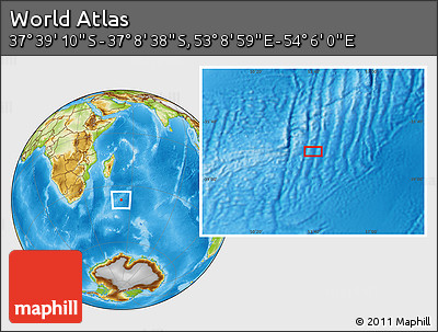 Physical Location Map of the Area around 37° 23' 54" S, 53° 37' 30" E