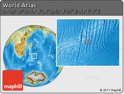 Physical Location Map of the Area around 37° 23' 54" S, 53° 37' 30" E
