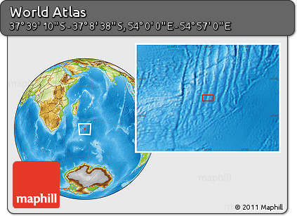 Physical Location Map of the Area around 37° 23' 54" S, 54° 28' 30" E