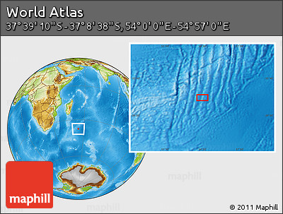 Physical Location Map of the Area around 37° 23' 54" S, 54° 28' 30" E
