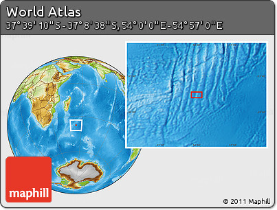 Physical Location Map of the Area around 37° 23' 54" S, 54° 28' 30" E