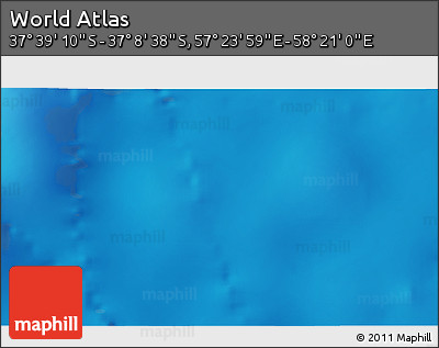 Physical 3D Map of the Area around 37° 23' 54" S, 57° 52' 30" E
