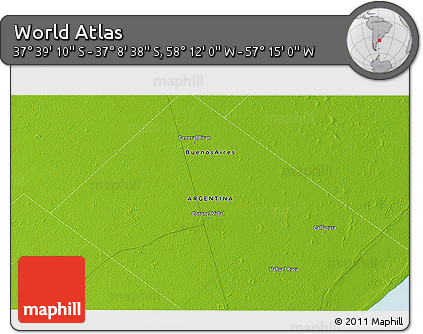 Physical 3D Map of the Area around 37° 23' 54" S, 57° 43' 30" W