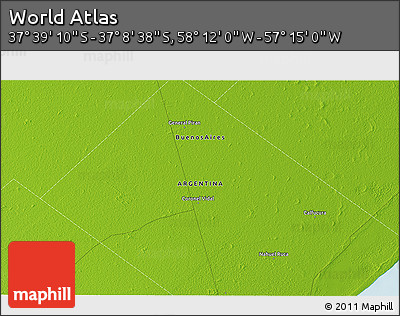 Physical 3D Map of the Area around 37° 23' 54" S, 57° 43' 30" W