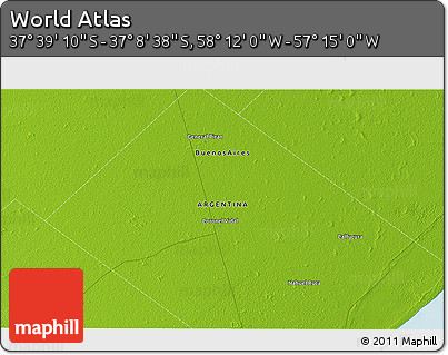 Physical 3D Map of the Area around 37° 23' 54" S, 57° 43' 30" W
