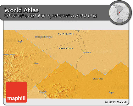 Political 3D Map of the Area around 37° 23' 54" S, 58° 34' 30" W