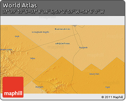 Political 3D Map of the Area around 37° 23' 54" S, 58° 34' 30" W