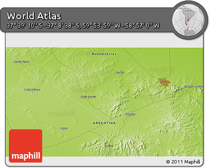 Physical 3D Map of the Area around 37° 23' 54" S, 59° 25' 29" W