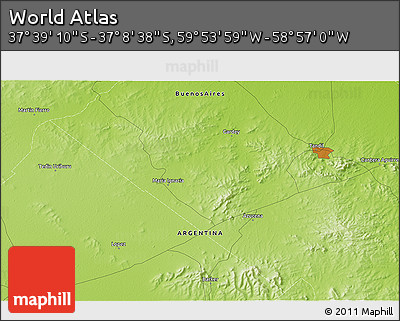 Physical 3D Map of the Area around 37° 23' 54" S, 59° 25' 29" W