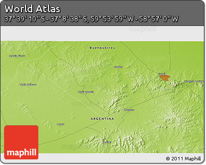 Physical 3D Map of the Area around 37° 23' 54" S, 59° 25' 29" W