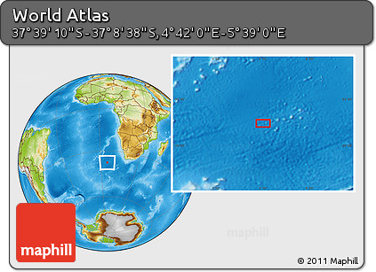 Physical Location Map of the Area around 37° 23' 54" S, 5° 10' 30" E