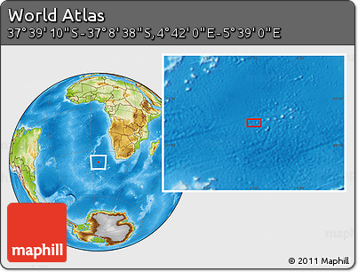 Physical Location Map of the Area around 37° 23' 54" S, 5° 10' 30" E