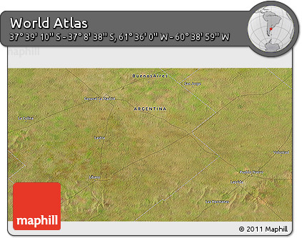 Satellite 3D Map of the Area around 37° 23' 54" S, 61° 7' 30" W