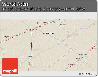 Shaded Relief 3D Map of the Area around 37° 23' 54" S, 61° 7' 30" W