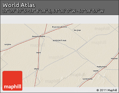 Shaded Relief 3D Map of the Area around 37° 23' 54" S, 61° 7' 30" W