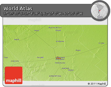 Physical 3D Map of the Area around 37° 23' 54" S, 61° 58' 30" W