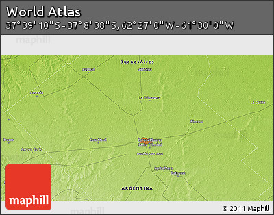Physical 3D Map of the Area around 37° 23' 54" S, 61° 58' 30" W