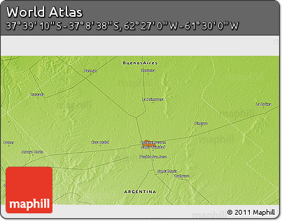 Physical 3D Map of the Area around 37° 23' 54" S, 61° 58' 30" W