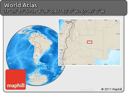 Shaded Relief Location Map of the Area around 37° 23' 54" S, 66° 13' 29" W