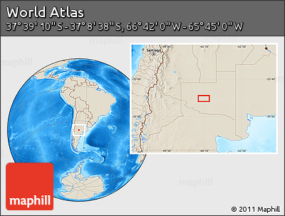 Shaded Relief Location Map of the Area around 37° 23' 54" S, 66° 13' 29" W