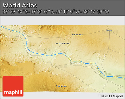 Physical 3D Map of the Area around 37° 23' 54" S, 68° 46' 30" W