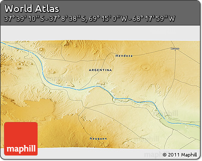 Physical 3D Map of the Area around 37° 23' 54" S, 68° 46' 30" W