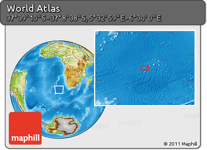 Physical Location Map of the Area around 37° 23' 54" S, 6° 1' 30" E