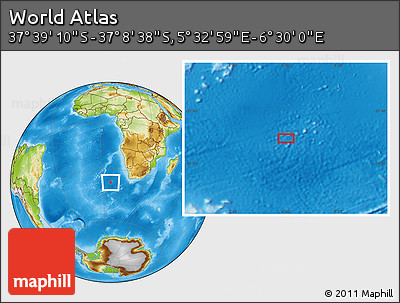 Physical Location Map of the Area around 37° 23' 54" S, 6° 1' 30" E