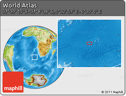 Physical Location Map of the Area around 37° 23' 54" S, 6° 1' 30" E