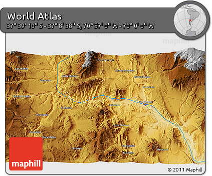 Physical 3D Map of the Area around 37° 23' 54" S, 70° 28' 29" W