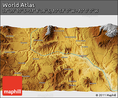 Physical 3D Map of the Area around 37° 23' 54" S, 70° 28' 29" W