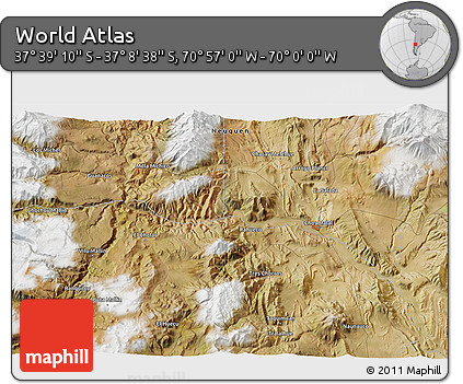 Satellite 3D Map of the Area around 37° 23' 54" S, 70° 28' 29" W