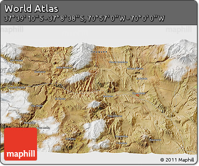 Satellite 3D Map of the Area around 37° 23' 54" S, 70° 28' 29" W