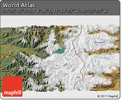 Satellite 3D Map of the Area around 37° 23' 54" S, 71° 19' 29" W
