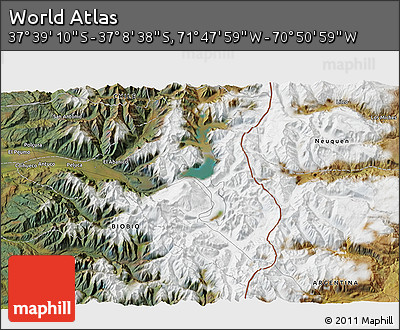 Satellite 3D Map of the Area around 37° 23' 54" S, 71° 19' 29" W