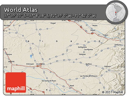 Shaded Relief Map of the Area around 37° 23' 54" S, 72° 10' 30" W