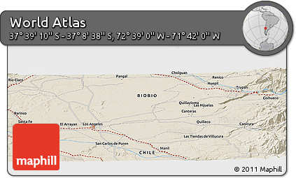 Shaded Relief Panoramic Map of the Area around 37° 23' 54" S, 72° 10' 30" W