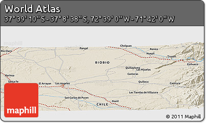 Shaded Relief Panoramic Map of the Area around 37° 23' 54" S, 72° 10' 30" W
