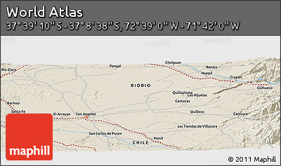Shaded Relief Panoramic Map of the Area around 37° 23' 54" S, 72° 10' 30" W