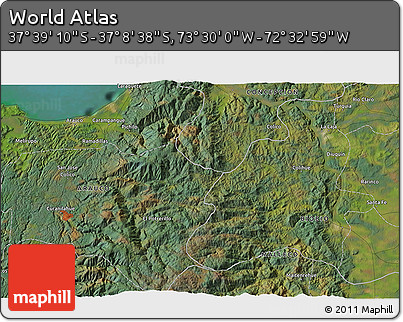 Satellite 3D Map of the Area around 37° 23' 54" S, 73° 1' 30" W