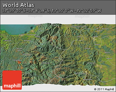Satellite 3D Map of the Area around 37° 23' 54" S, 73° 1' 30" W