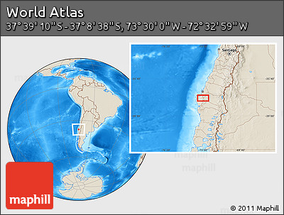 Shaded Relief Location Map of the Area around 37° 23' 54" S, 73° 1' 30" W