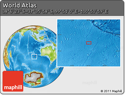 Physical Location Map of the Area around 37° 51' 10" S, 100° 22' 30" E
