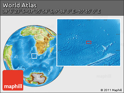 Physical Location Map of the Area around 37° 51' 10" S, 10° 16' 30" E