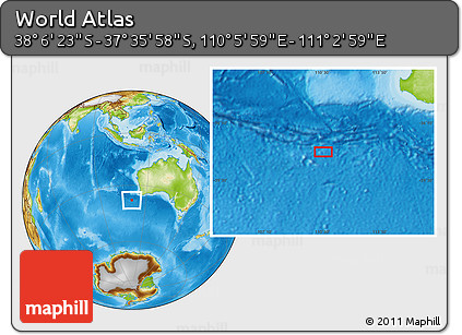 Physical Location Map of the Area around 37° 51' 10" S, 110° 34' 29" E