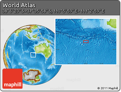 Physical Location Map of the Area around 37° 51' 10" S, 110° 34' 29" E