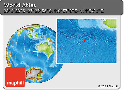 Physical Location Map of the Area around 37° 51' 10" S, 111° 25' 30" E