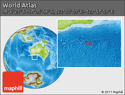 Physical Location Map of the Area around 37° 51' 10" S, 123° 19' 29" E
