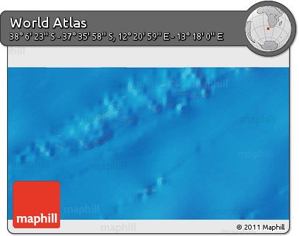 Physical 3D Map of the Area around 37° 51' 10" S, 12° 49' 29" E