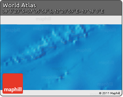 Physical 3D Map of the Area around 37° 51' 10" S, 12° 49' 29" E